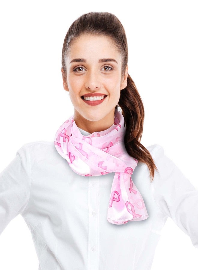 CBC Crown Women Lightweight Pink Ribbon Breast Cancer Awareness Accessories Silk Feeling Satin Striped 13"x60" Scarf (Pink Ribbon - Pink) - Image 3